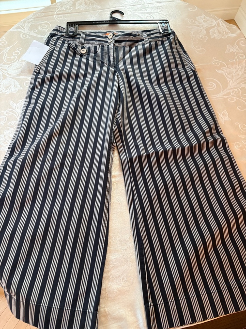 Joe Fresh Navy and White Striped Wide Leg Pants